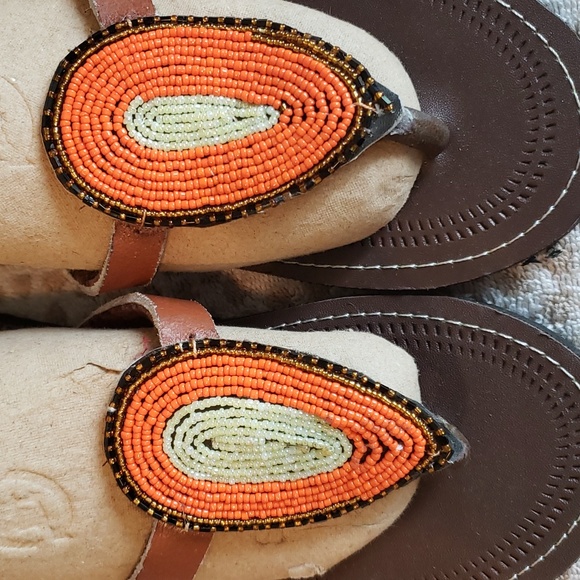Unisex Maasai Leather Sandals. Size 11 or 42 decorated with beads. main image 6